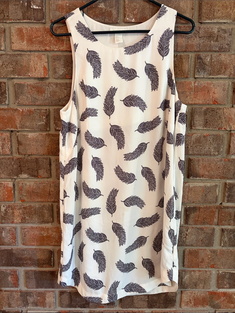 H&M White Mini Dress with Black Feather Print